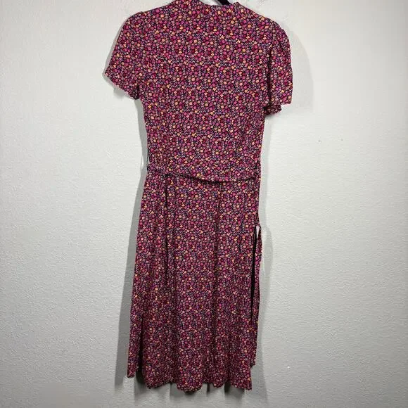 Fat Face Size 2 Midi Shirt Dress Red Pink Floral Belted Short Sleeves Colorful - Picture 3 of 10